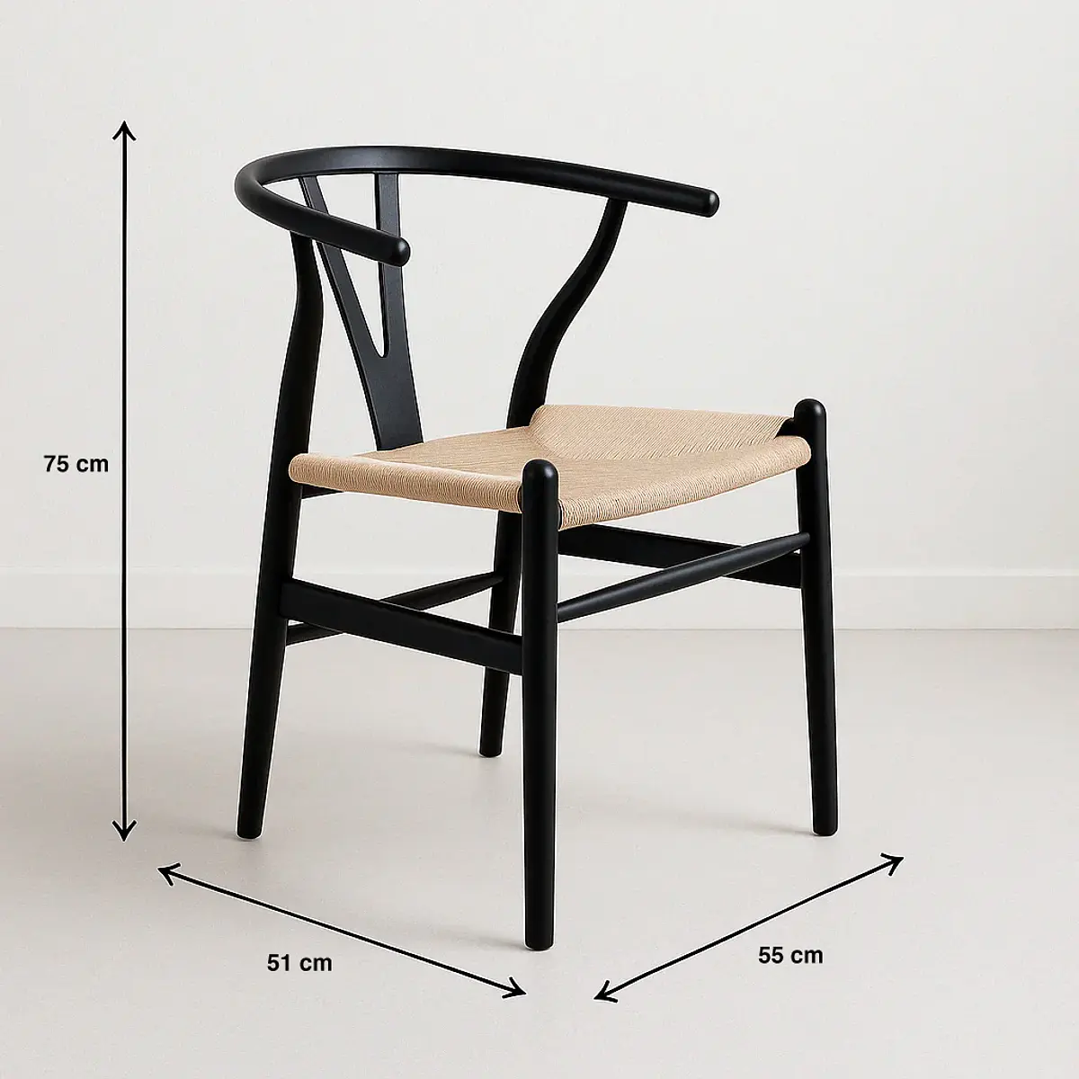 Pack 2 Sillas Wishbone Madera Asiento Claro - Negra | KLIK Muebles