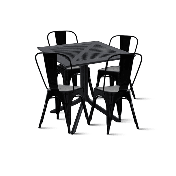 Mesa restaurant 80x80 Polipropileno + 4 Sillas Tolix - Negra 1