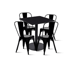 Mesa restaurant 70x70 Tubo Metal cubierta MDF + 4 Sillas Tolix - Negra