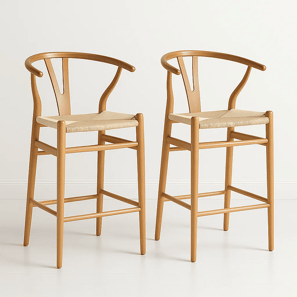 Pack de 2 Taburetes Wishbone Madera y Hilo de Cuerda - Natural 1