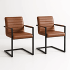 Pack de 2 Sillas Industriales de Cuero Sintético Marrón con Base Metálica – Café 1