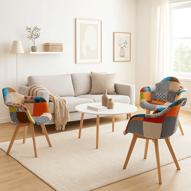 Pack de 4 Butacas Sitial Patchwork Acolchado Wood - Naranjo 3