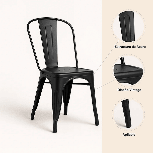 Pack de 4 Sillas Tolix Negras 5