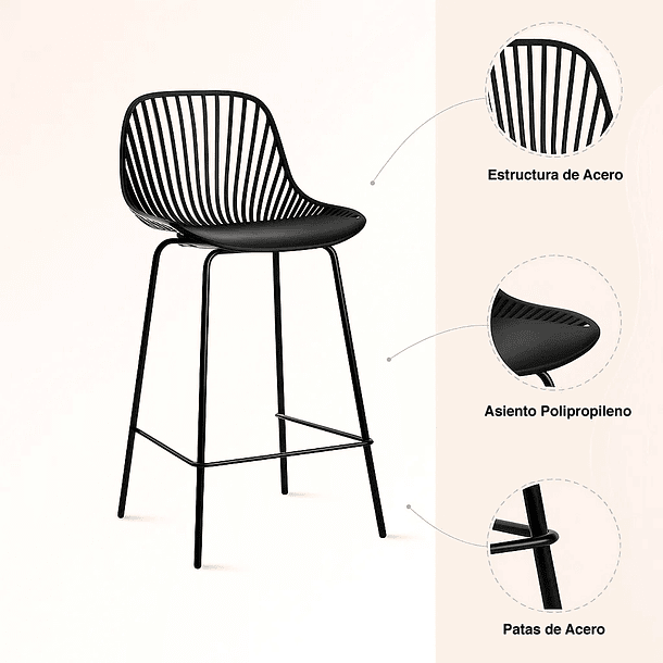 Pack de 4 Taburetes Piso Bar Tropea Alto - Negro 5
