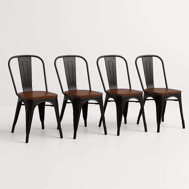Pack de 4 sillas Tolix con asiento de Madera Oscura Walnut - Negras 1
