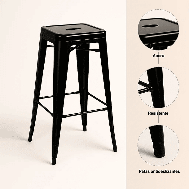Piso Taburete Tolix Alto para Bar o Terraza - Negro 5