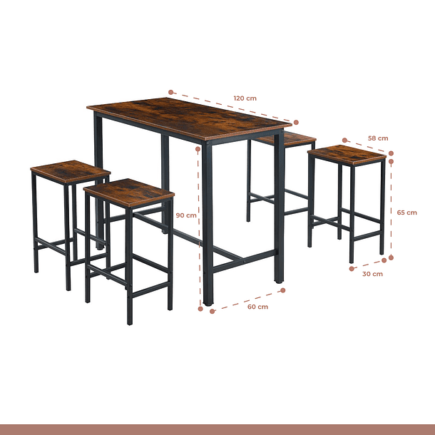 Set de comedor para cocina con pisos taburetes madera industrial 14