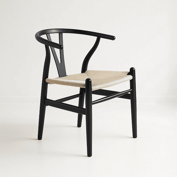 Silla Wishbone Madera Negra y Asiento Claro 2