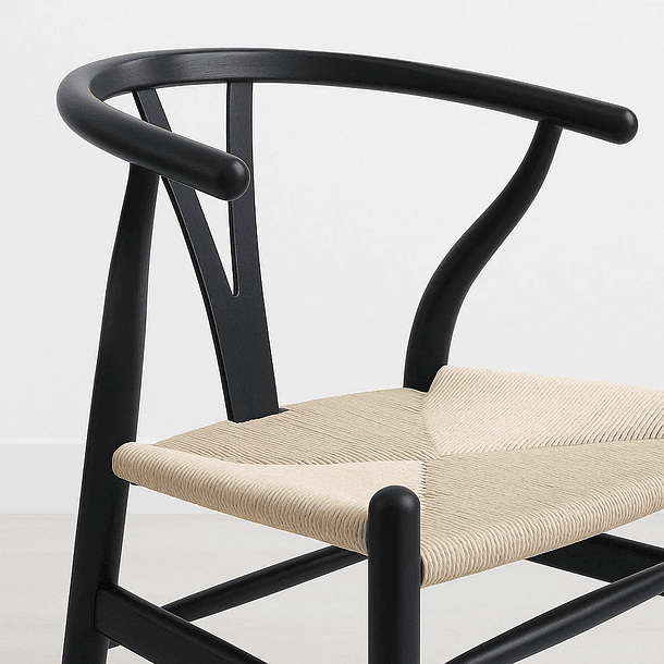 Silla Wishbone Madera Negra y Asiento Claro 13