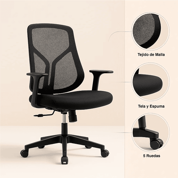 Silla de Oficina Ergonómica Nova Mesh - Negra 12