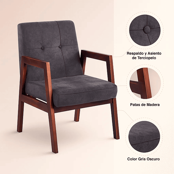 Sillón Marlow de Terciopelo - Gris Oscuro 12