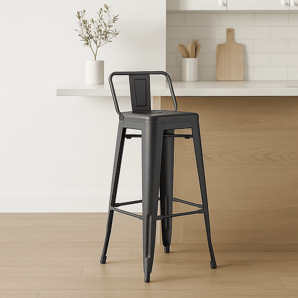 Taburete Tolix Acero con Respaldo para Bar o Terraza - Negro 3