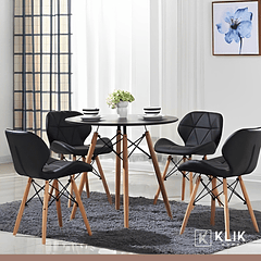 Comedor Mesa Redonda Negra 80cm + 4 Sillas Radar Negras