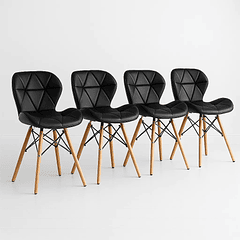 Pack de 4 Sillas Radar Acolchadas Ecocuero Negras