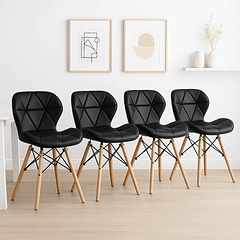 Pack de 4 Sillas Radar Acolchadas Ecocuero Negras