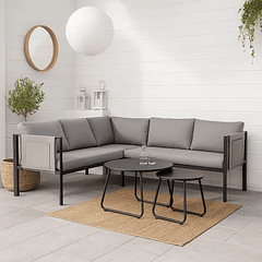 Juego de Terraza Soho 3 Sofás Esquineros Grises y 2 Mesas de Centro