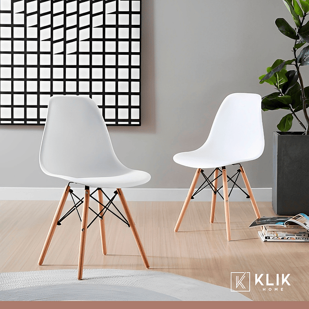 Comedor Mesa de 120x80 Rectangular Blanca + 6 Sillas Eames - Blancas 2