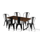 Comedor Industrial 160x90 Madera Oscura Walnut + 6 Sillas Tolix Negras 1