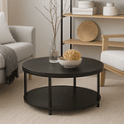 Mesa de Centro Redonda Negra - Diseño Moderno con Doble Nivel 4