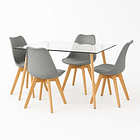 Comedor Mesa de Vidrio Nórdica 140x90 cm + 4 Sillas Tulip Grises 1