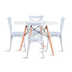 Comedor Eames 80cm redonda Blanca + 4 Sillas Crossback Danubio Blancas