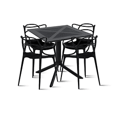 Mesa restaurant 80x80 Polipropileno + 4 Sillas Master Negras