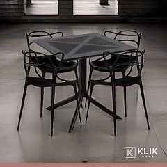 Mesa restaurant 80x80 Polipropileno + 4 Sillas Master Negras