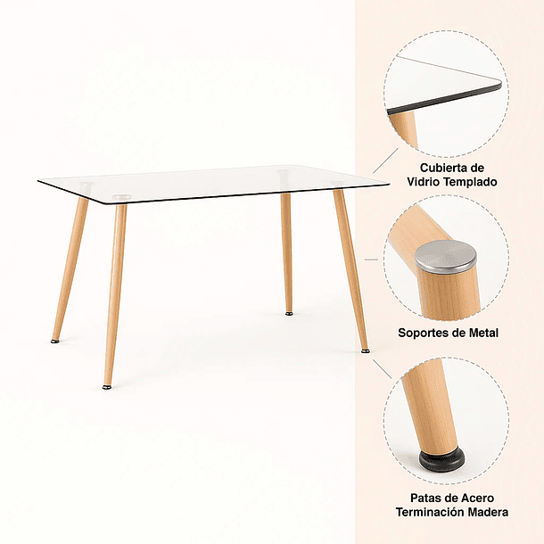 Mesa de Comedor Vidrio Rectangular 120x80 6