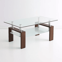 Mesa de centro para living rectangular de vidrio y madera oscura