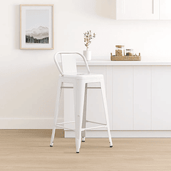 Taburete Tolix Acero con Respaldo - Blanco