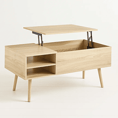 Mesa de Centro elevable con bandeja y almacenamiento - Madera