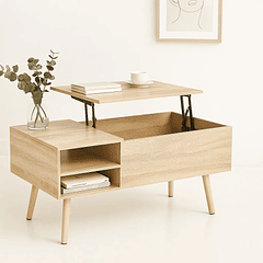 Mesa de Centro elevable con bandeja y almacenamiento - Madera