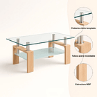 Mesa de centro para living rectangular de vidrio y madera 9