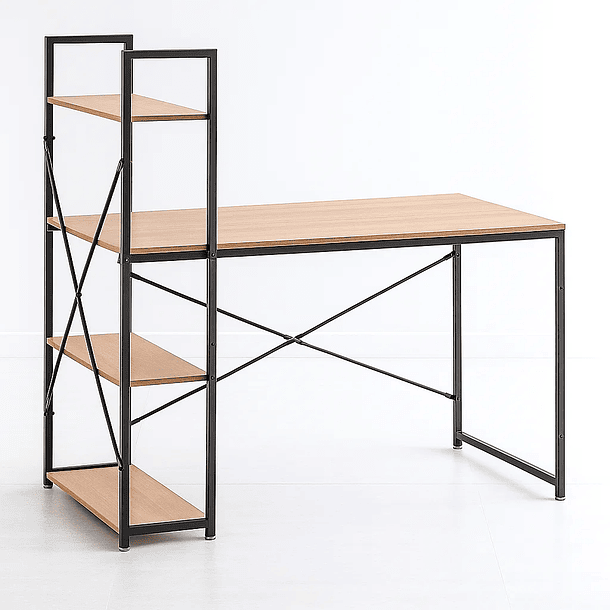 Escritorio Industrial Home Office con Repisas Oslo - Madera Clara 2