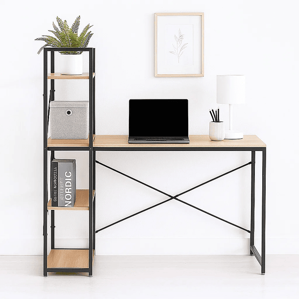 Escritorio Industrial Home Office con Repisas Oslo - Madera Clara 3