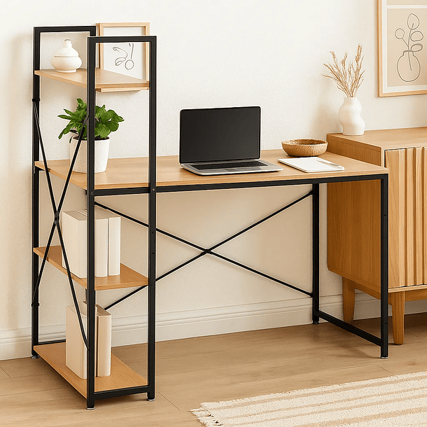 Escritorio Industrial Home Office con Repisas Oslo - Madera Clara 4