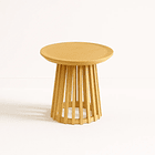 Mesa Redonda de 50 cm Madera Natural con Base Estilo Rejilla - Café 2