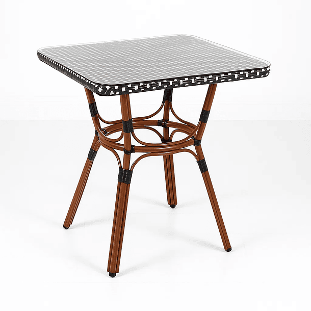 Mesa Bistro Parisina de Vidrio con Metál y Rattan Sintético 2