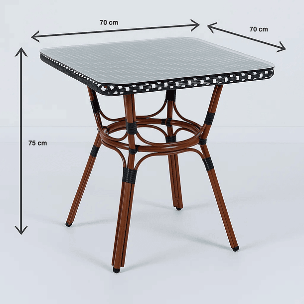 Mesa Bistro Parisina de Vidrio con Metál y Rattan Sintético 5