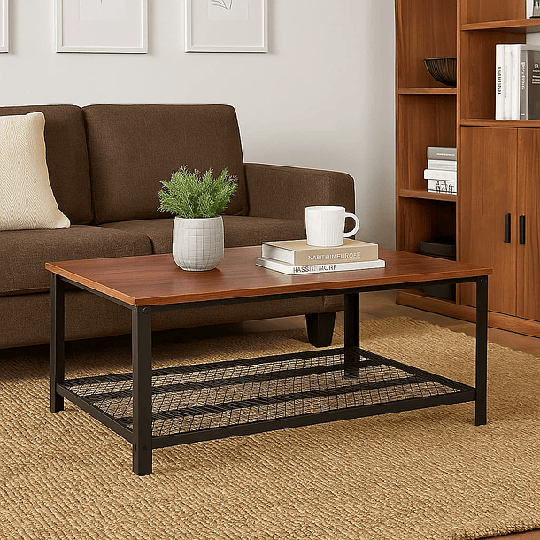 Mesa de centro metal madera oscura walnut enrejada 106x60 4