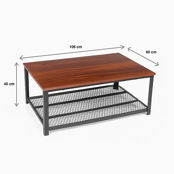 Mesa de centro metal madera oscura walnut enrejada 106x60 5