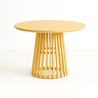 Mesa Redonda de 100 cm Madera Natural con Base Estilo Rejilla - Café 1