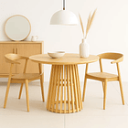 Mesa Redonda de 100 cm Madera Natural con Base Estilo Rejilla - Café 4