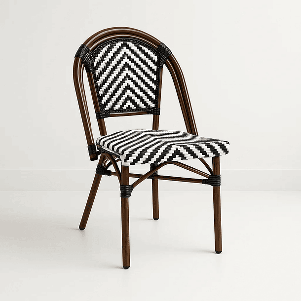 Silla Bistro Parisina Rattan - Blanca con negro 1