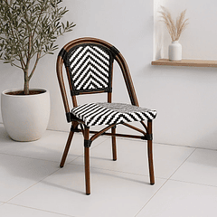 Silla Bistro Parisina Rattan - Blanca con negro