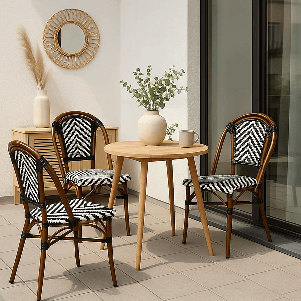 Silla Bistro Parisina Rattan - Blanca con negro 4