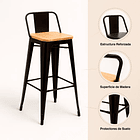 Taburete Tolix Negro Alto con Respaldo para bar o terraza - Asiento de madera Clara 5