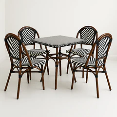 Comedor de una Mesa + 4 Sillas Parisinas - Blanco y Negro