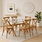 Comedor mesa de vidrio cross 140x90 + 6 sillas Crossback Madera 2