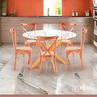 Comedor redonda de vidrio Cross 120cm + 5 Sillas Crossback Madera 2